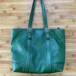 Vintage COACH Hampton Green Leather Carryall Shoulder
Bag TOTE Handbag 6491